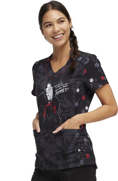 Clearance Women's Who Needs You Print Scrub Top, , large