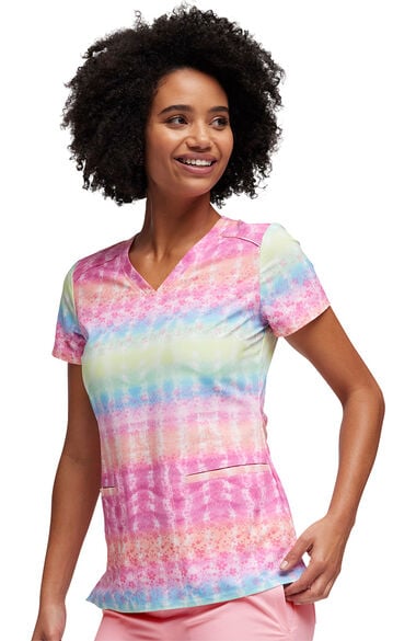Clearance Women's Tie Dye Vibes Print Scrub Top, , large