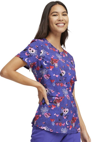 Clearance Women's Cheers Witches Print Scrub Top, , large
