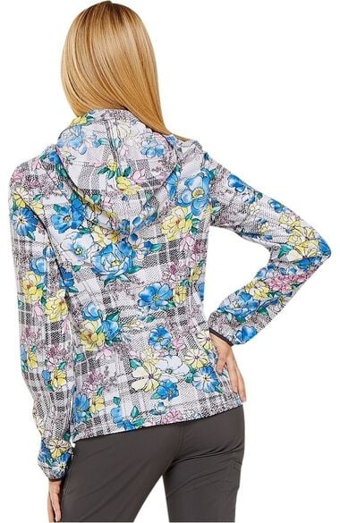 Clearance Women's Zip Front Warm-Up Plaid Print Scrub Jacket, , large