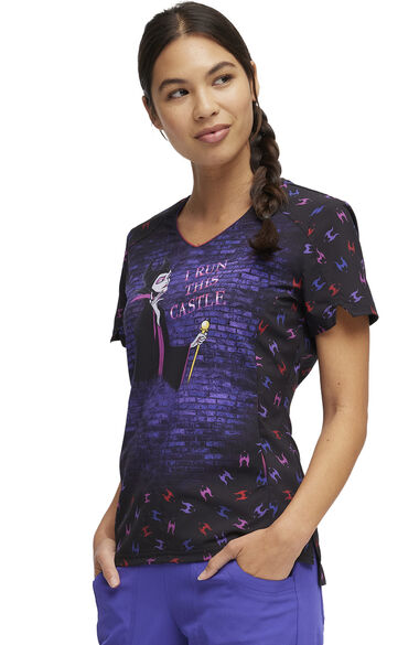 Clearance Women's I Run This Castle Print Scrub Top, , large