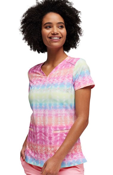 Clearance Women's Tie Dye Vibes Print Scrub Top, , large