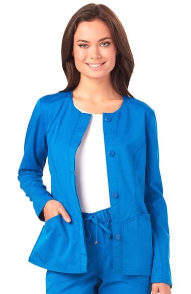 Clearance Head Over Heels by Women's Warm My Heart Button Front Scrub Jacket, , large